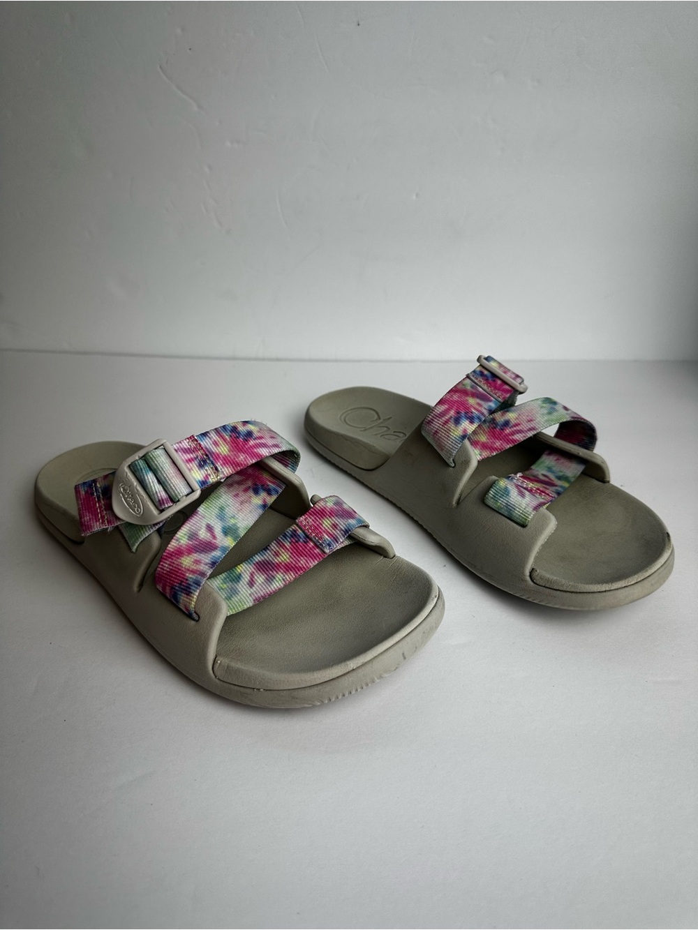 Chaco Chillos Slide Sandals Women's Size 9 Shoes Tie Dye Multicolor Buckle Gray